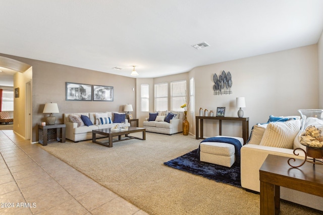 view of tiled living room