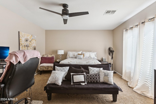 bedroom featuring carpet floors and ceiling fan