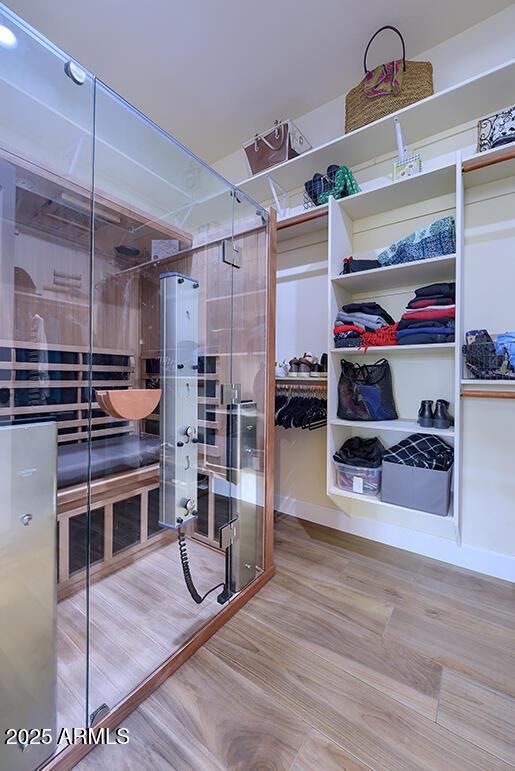 spacious closet with hardwood / wood-style flooring