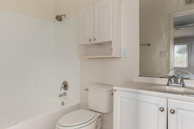 full bathroom with shower / bathing tub combination, vanity, and toilet