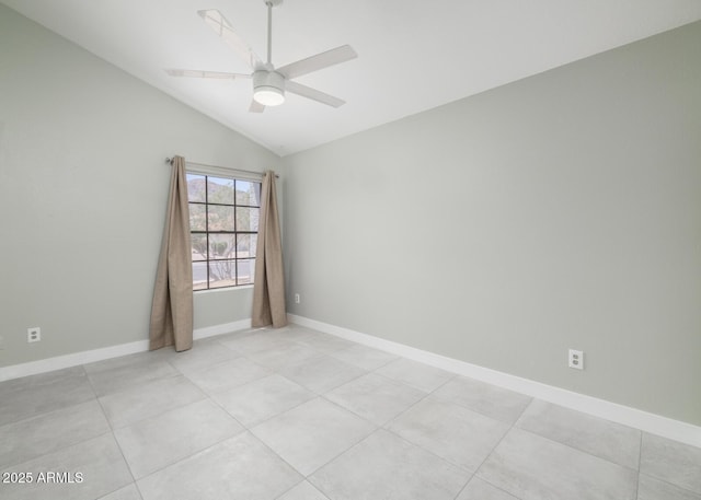 10613 S 41st Pl, Phoenix, AZ 85044 - empty room with vaulted ceiling, a ceiling fan, and light tile patterned flooring