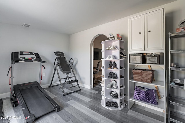 exercise room featuring hardwood / wood-style flooring