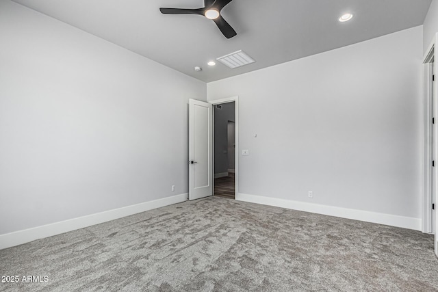 3653 E Runaway Bay Pl, Queen Creek, AZ 85142 - unfurnished bedroom featuring carpet floors, baseboards, recessed lighting, and ceiling fan