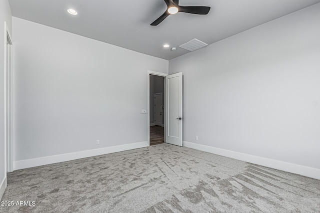 3653 E Runaway Bay Pl, Queen Creek, AZ 85142 - unfurnished room with carpet floors, ceiling fan, baseboards, and recessed lighting
