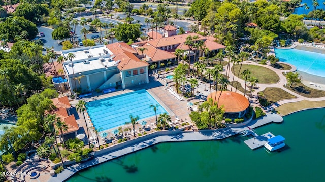 aerial view with a water view