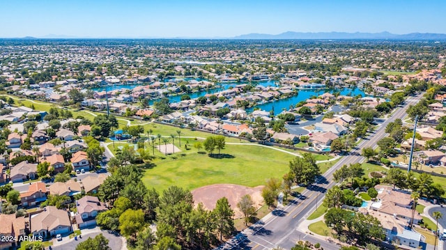 aerial view with a water and mountain view