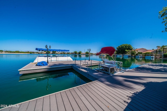 dock area with a water view