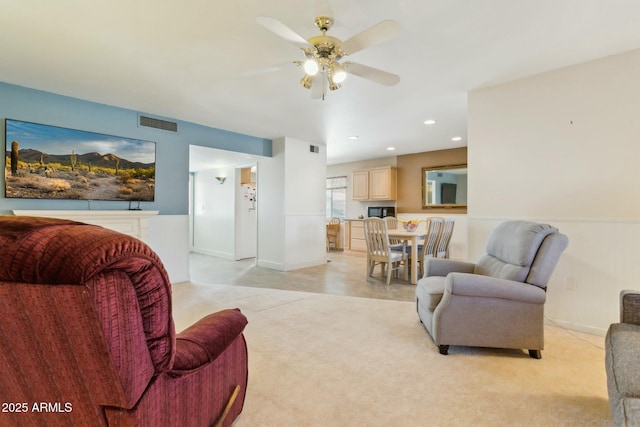 living room with ceiling fan