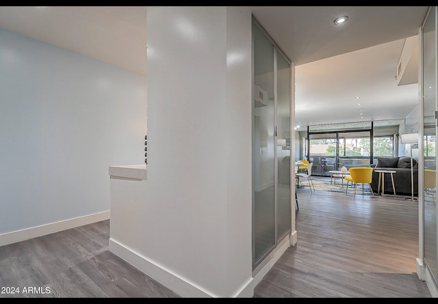 corridor with hardwood / wood-style flooring