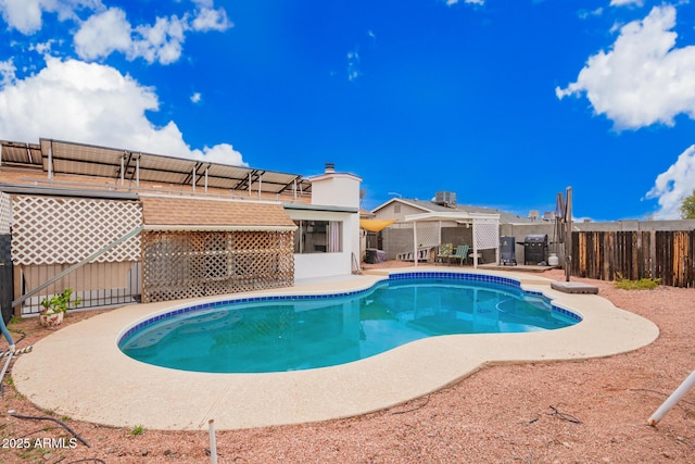 view of pool featuring a patio, a fenced backyard, and a fenced in pool