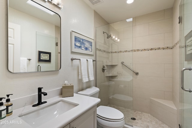 7955 E Chaparral Rd Unit 129, Scottsdale, AZ 85250 - bathroom featuring vanity, a stall shower, and recessed lighting
