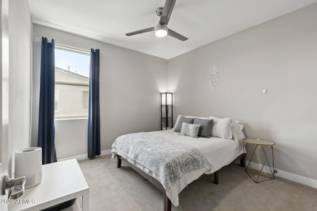 2741 S Gordon, Mesa, AZ 85209 - bedroom with light colored carpet, baseboards, and ceiling fan