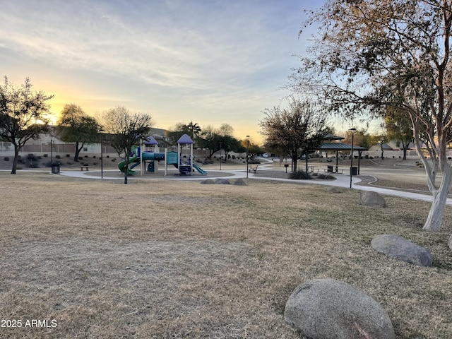 view of home's community with a playground and a gazebo