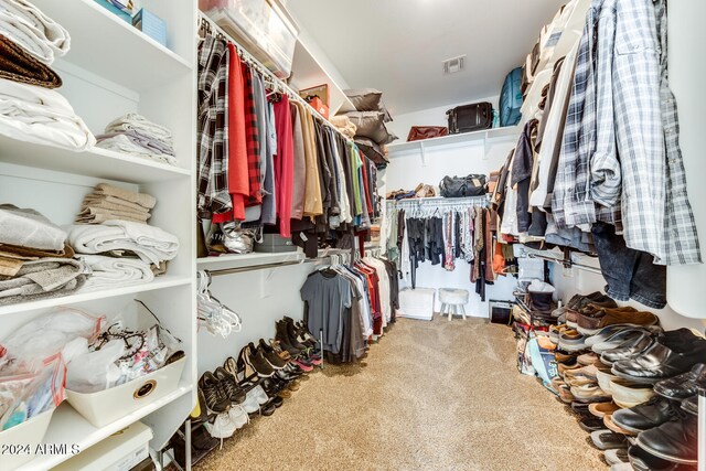 walk in closet with carpet floors