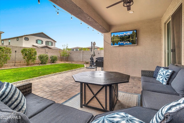 view of patio / terrace with a fenced backyard and an outdoor hangout area