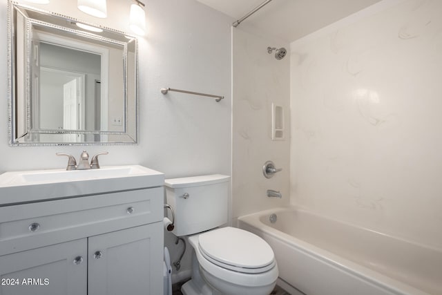 full bathroom with vanity, tub / shower combination, and toilet