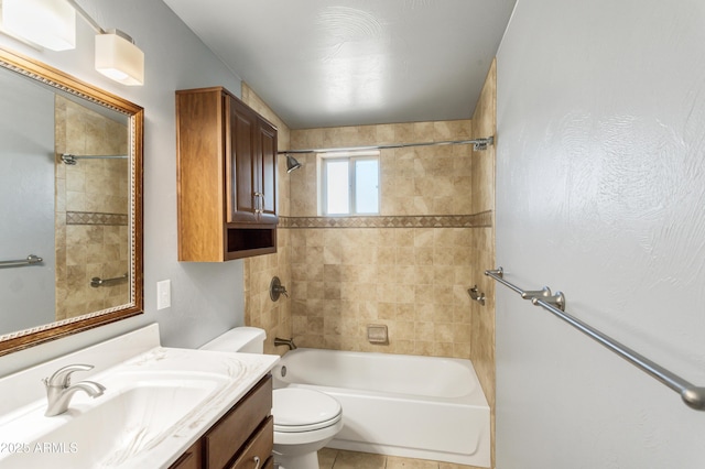 bathroom with vanity, toilet, and shower / bathtub combination