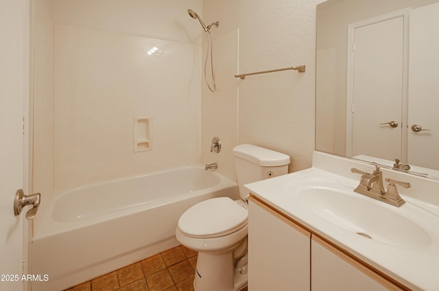 full bathroom featuring toilet, vanity, tile patterned floors, and bathtub / shower combination