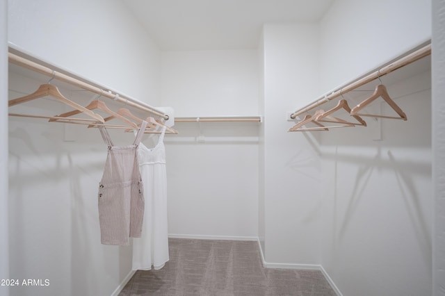 spacious closet with dark colored carpet