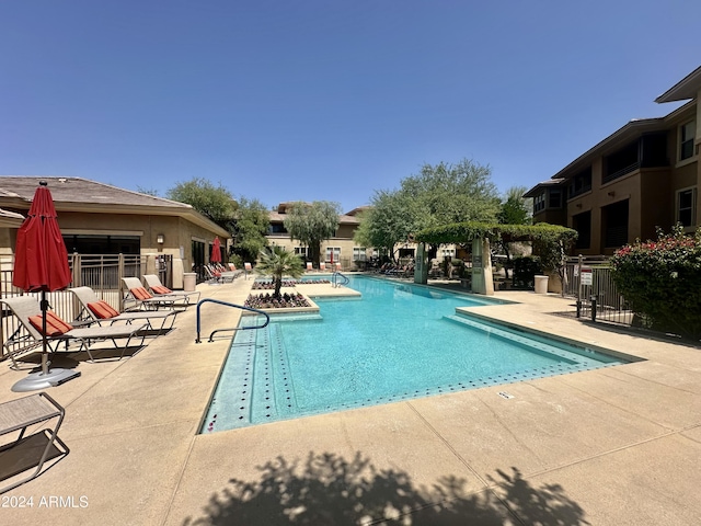 view of pool featuring a patio