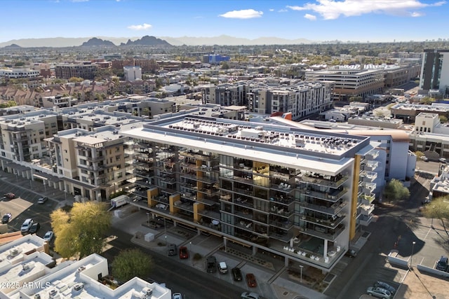 bird's eye view with a view of city and a mountain view