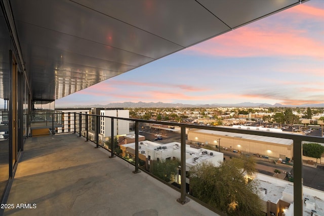 balcony featuring a mountain view