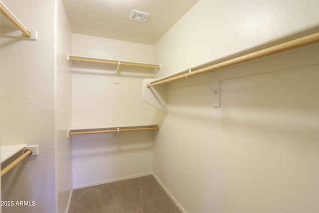 walk in closet featuring carpet flooring