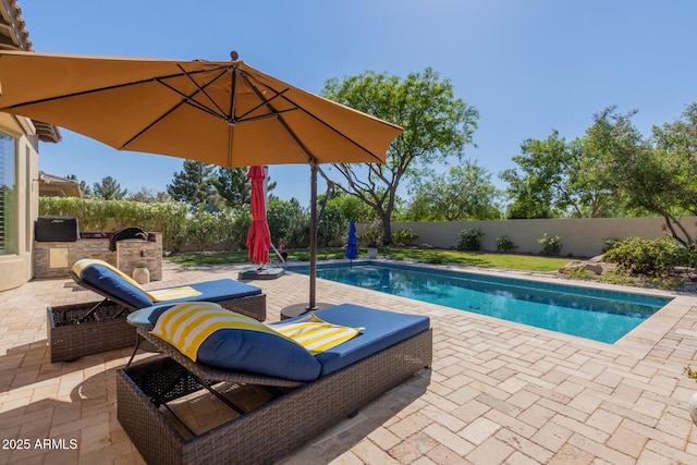 5226 S Fairchild Ln, Chandler, AZ 85249 - view of pool with a patio, a fenced backyard, and area for grilling