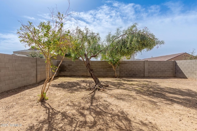 view of yard with a fenced backyard