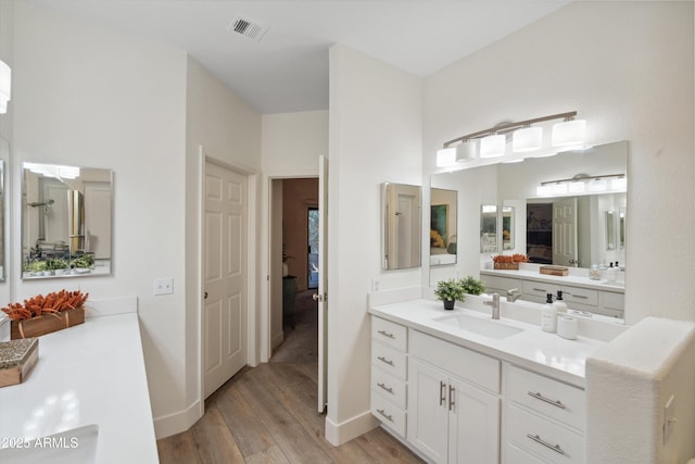 bathroom featuring wood-type flooring and vanity