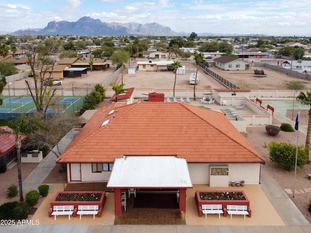 drone / aerial view featuring a mountain view