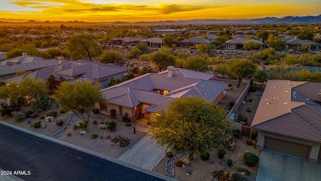 view of aerial view at dusk