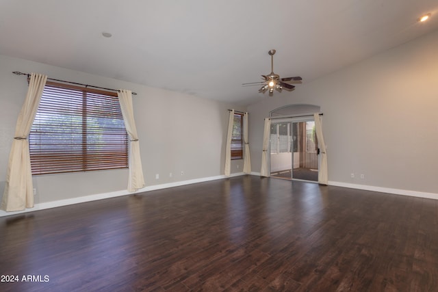 empty room featuring hardwood / wood-style flooring and ceiling fan