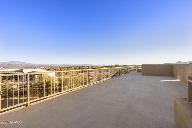 view of patio with a mountain view