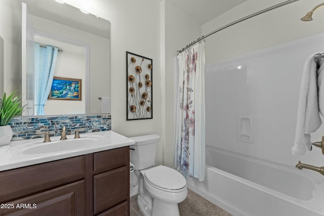 20701 W Minnezona Ave, Buckeye, AZ 85396 - full bath featuring backsplash, vanity, toilet, and shower / tub combo with curtain