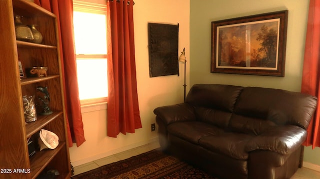 living room featuring tile patterned flooring