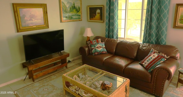 living room featuring light tile patterned floors