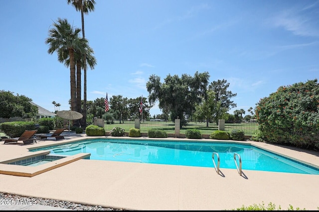 1106 N Villa Nueva Dr, Litchfield Park, AZ 85340 - view of swimming pool with a patio, fence, and a pool with connected hot tub