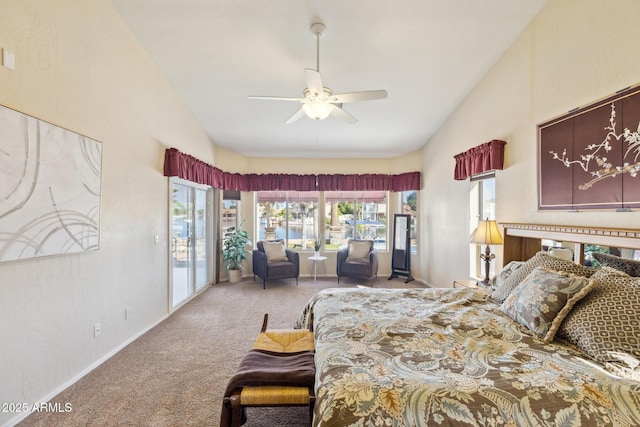 1241 W Lobster Trap Dr, Gilbert, AZ 85233 - carpeted bedroom featuring vaulted ceiling, access to outside, and ceiling fan