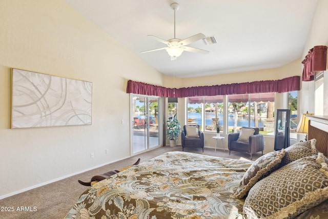 1241 W Lobster Trap Dr, Gilbert, AZ 85233 - carpeted bedroom featuring access to outside, lofted ceiling, and a ceiling fan