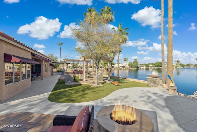 1241 W Lobster Trap Dr, Gilbert, AZ 85233 - view of patio with a fire pit and a water view