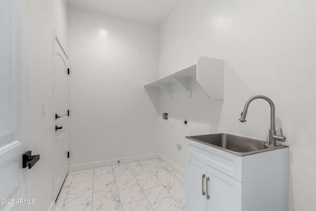 laundry area with washer hookup, sink, cabinets, and hookup for an electric dryer