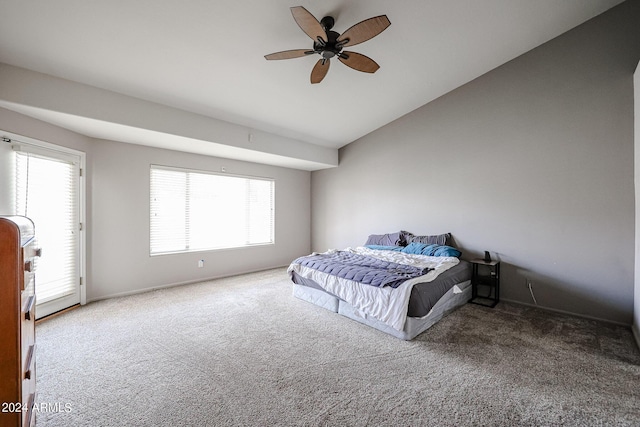 656 W Johnson Dr, Gilbert, AZ 85233 - bedroom with carpet floors, high vaulted ceiling, and ceiling fan