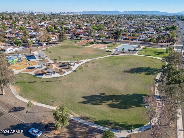 drone / aerial view featuring a mountain view