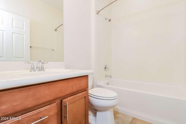 full bathroom with tile floors, vanity, toilet, and shower / bathtub combination