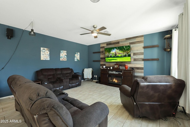 living room with ceiling fan