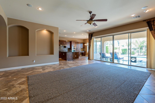 4120 E Woodside Way, Gilbert, AZ 85297 - unfurnished living room featuring a ceiling fan and recessed lighting