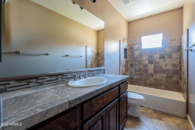 4120 E Woodside Way, Gilbert, AZ 85297 - bathroom featuring vanity, bathing tub / shower combination, and backsplash
