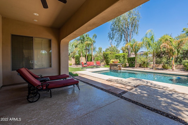 4120 E Woodside Way, Gilbert, AZ 85297 - view of pool featuring a patio, a fenced backyard, and ceiling fan