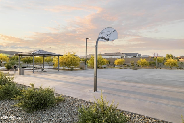 view of basketball court with a gazebo and community basketball court